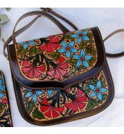 Hand-painted Leather Pouch - Artistic one-of-a-kind piece